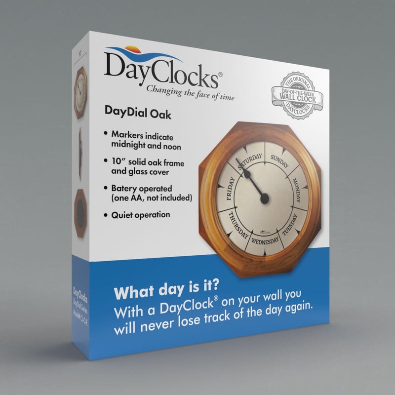 DayClocks Classic Day of The Week Wall Clock with Solid Wood Frame â€“ Calendar Day Clock â€“ Ideal Retirement Gift for Men & Women â€“ Oak, 10" - Image 3